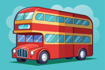 A vibrant and customizable cartoon double decker bus stands against a cheerful background, showcasing its playful design and appeal for creative uses.