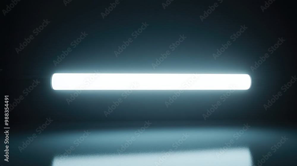 Poster a single fluorescent lamp glowing brightly, representing the concept of innovative problem-solving a