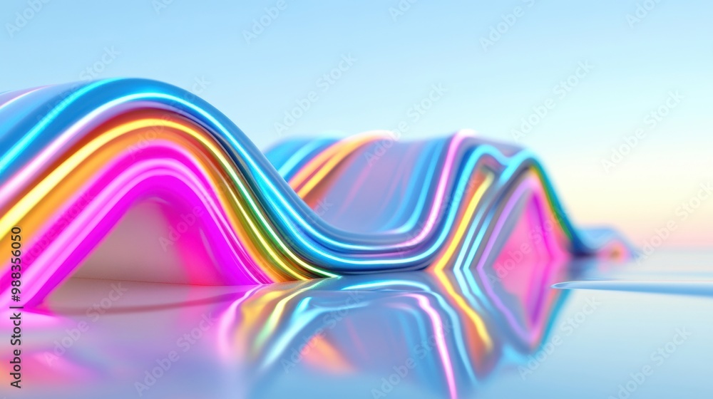 Poster vibrant neon light waves intertwine in a dynamic display, showcasing a mesmerizing interplay of colo