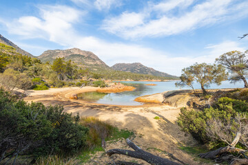 Scenic views of Honeymoon Bay in Freycinet National Park, Tasmania