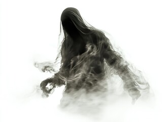 Fototapeta premium An ancient ghostly figure, isolated on a plain white background, haunting and mysterious