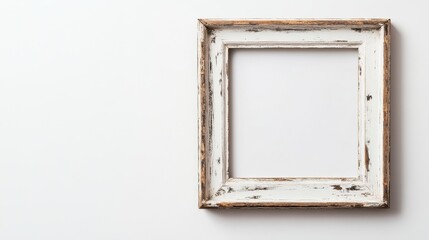 Isolated vintage picture frame against a pure white background with an aged wooden texture bringing a sense of history