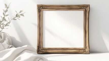 Isolated vintage picture frame against a pure white background with an aged wooden texture bringing a sense of history