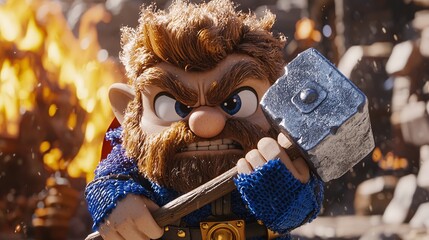 Angry Cartoon Character with Hammer in Scene