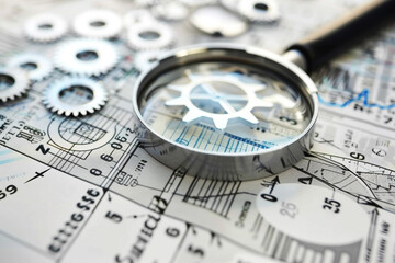 Magnifying Glass on Business.  financial analytics, diagram document graph on table, magnifying glass on document.financial statistics magnifying glass