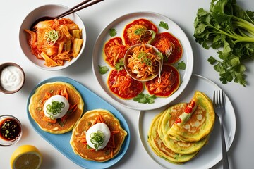 Korean Kimchi Jeon and Delicious Kimchi Pancakes on a Crisp White Background