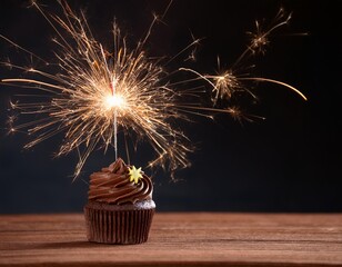Delicious chocolate cupcake with a bright sparkler, suitable for social media posts