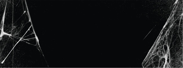 Spiderweb isolated on black grunge background. Cobweb frame. Halloween party. Halloween decoration. Gothic style. Panoramic backdrop	