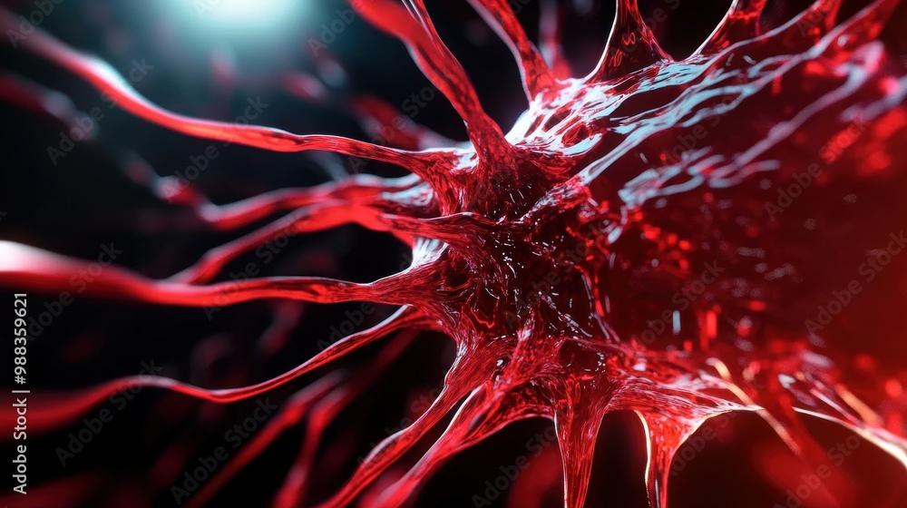 Aufkleber detailed depiction of abstract red glowing virus structures, emphasizing their dynamic appearance ag