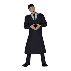 Male Legal Artist 3D Model. A male judge stands with both hands forming a triangle symbol in front of his body. Judge Cartoon