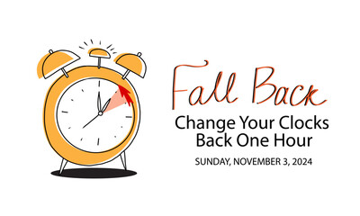 Fall Back Time. Daylight Saving Time Ends  at November 3, 2024. Vector Doodle illustration banner ib doodle simple style