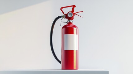 Obraz premium Fire extinguisher displayed on a pedestal against a white backdrop, emphasizing its design and functionality