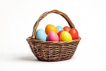Naklejka premium Easter basket filled with colorful eggs isolated on a white background