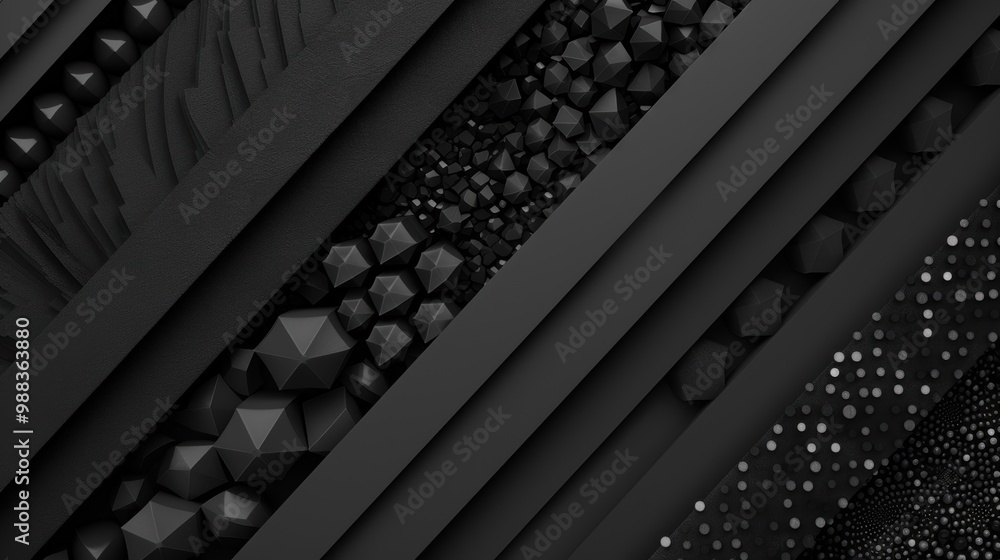Poster abstract black geometric patterns display a dynamic arrangement of shapes and textures that evoke a 