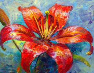 Red Lily Flower In Full Bloom Illustration