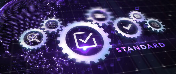 Standard quality control. Certification. Business, technology, internet and networking concept. 3d illustration