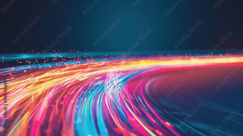 Poster bright, colorful light trails intertwine and flow in an abstract pattern, showcasing vivid hues set 