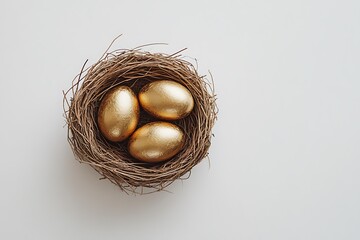 golden easter eggs in nest isolated.