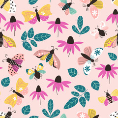 Floral seamless patterns with butterflies