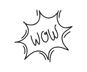 Wow Hand drawn cloud speech bubble element wow text. Explosion cloud icon. Isolated Comic doodle sketch style