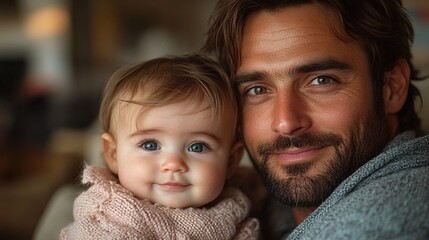father with baby girl at home