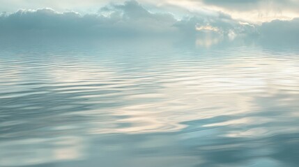 Fototapeta premium Calm water surface reflecting the sky, creating a serene and tranquil mood with soft ripples