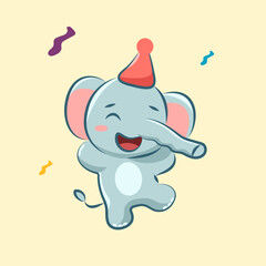 flat cute cartoon elephant birhtday for elements, clipart and sticker