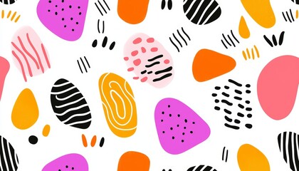 Bright vector pattern with playful, fun shapes, bold colors, clean lines, youthful and child-like design, vibrant and energetic, perfect for kids, simple and lively abstract elements