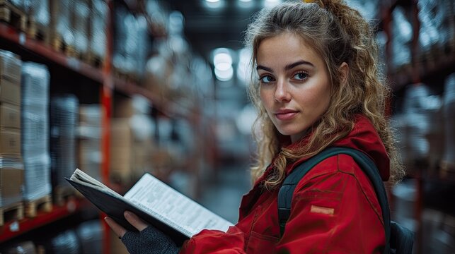 female warehouse worker reading product order order picking warehouse manager checking delivery stock inspecting products for the shipment