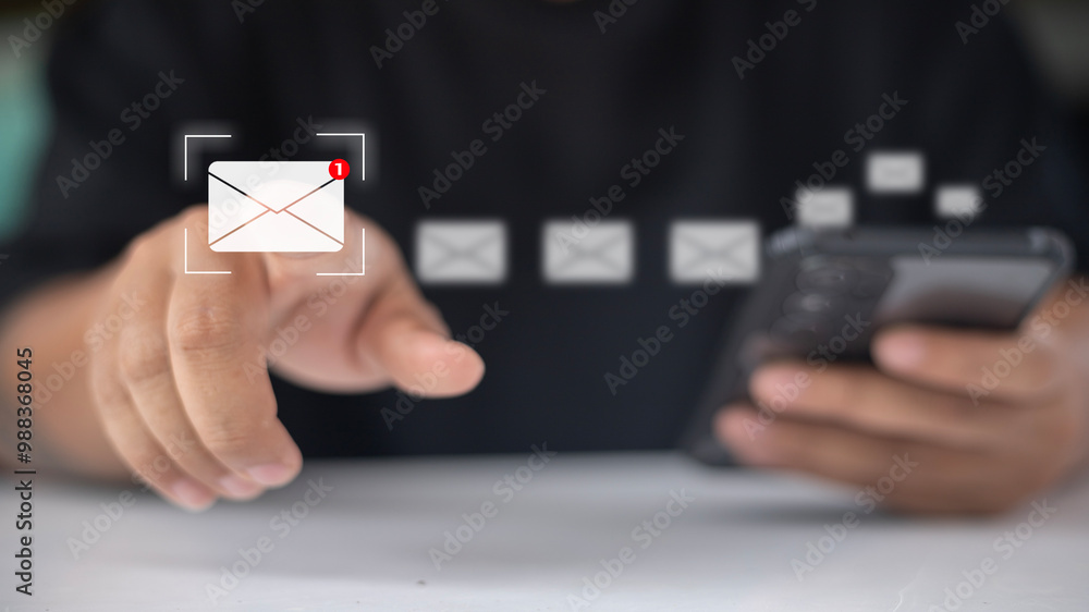 Poster a person is pointing at a cell phone screen with a message that says 