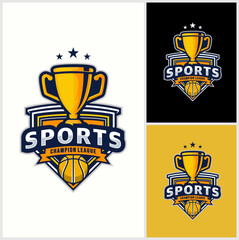 Basketball club logo. Basketball club emblem, design template on dark background