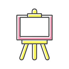 Colorful easel icon with blank canvas in pink and yellow
