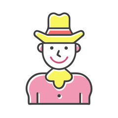 Naklejka premium Colorful cowboy icon with a cheerful expression for Western and country themes