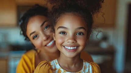 girl sitting on kitchen island eating sweet snack cake mother looking at her smiling