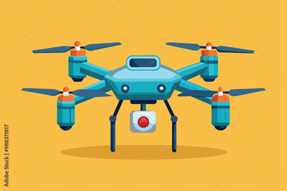 Poster colorful drone features multiple rotors and a customizable design, ready for various activities in a