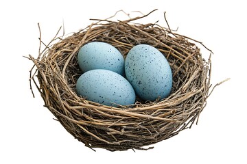 Obraz premium Easter blue eggs in a nest, isolated design element.