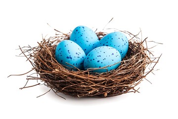 Obraz premium Easter blue eggs in a nest, isolated design element.