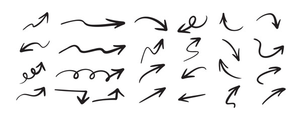 Hand drawn vector arrows doodle set on white background. design element vector illustration.