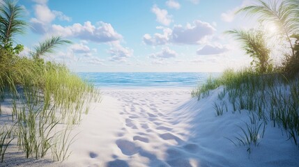 Tranquil beach scene featuring pristine sand devoid of human presence, ideal for visual projects.