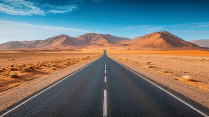 A Straight Asphalt Road Cutting Through a Vast Desert Landscape