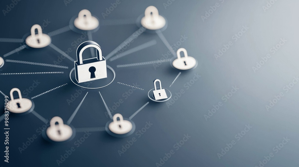 Poster a padlock at the center of a network of connected people, representing data security and privacy.
