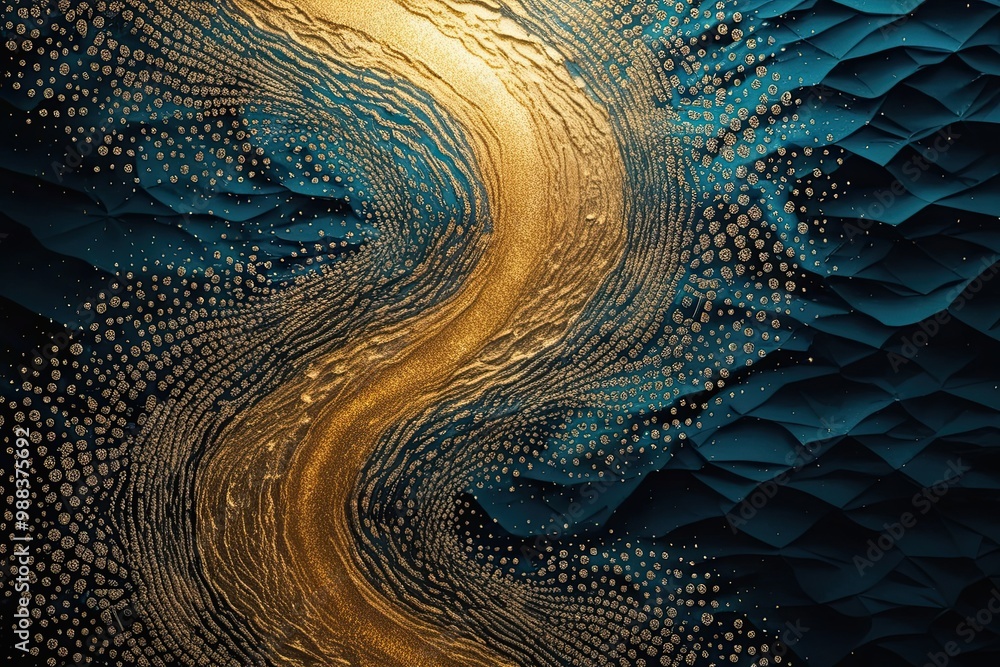 Poster golden glow on textured twilight background with vibrant patterns