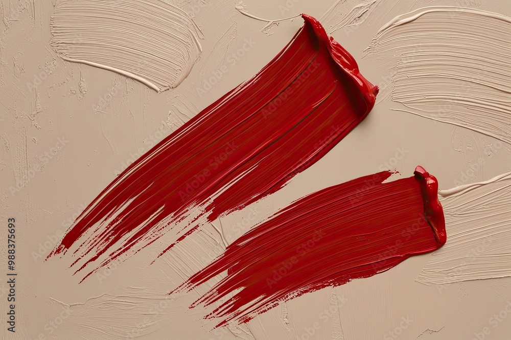 Poster bold red paint marks on soft beige ground with texture and dynamic brush strokes