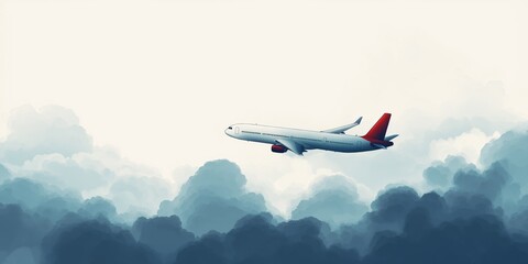 Obraz premium A white airplane is flying through a cloudy sky. The clouds are dark and the sky is blue