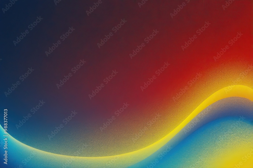 Aufkleber blue red yellow grainy gradient background with abstract glowing waves and noise texture