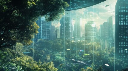 Obraz premium Futuristic Eco-City Surrounded by Lush Greenery