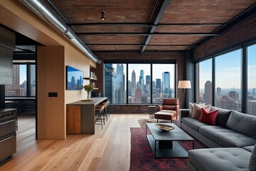 Artsy Loft Design: Urban Architecture and Industrial Studio with Skyline Views