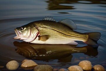 Largemouth Bass Fish Isolated on Clear Freshwater Background