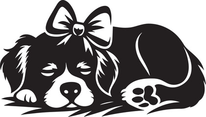 silhouette of clean vector of black and white sleeping dog isolated