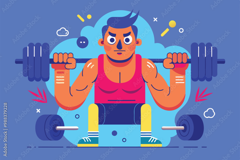 Poster a person performs a dumbbell exercise, focusing on strength training and muscle building in an anima